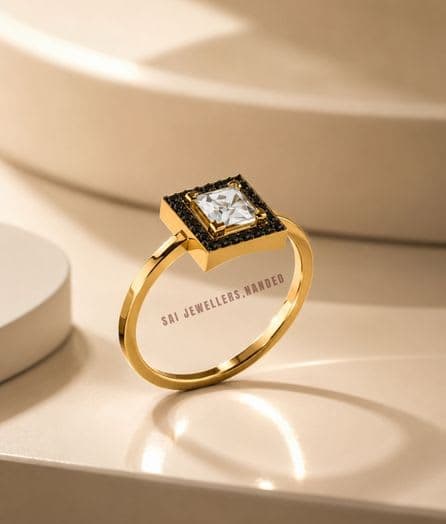 Princess Cut Gold Ring | Square Halo Designer Ring | SAI Jewellery