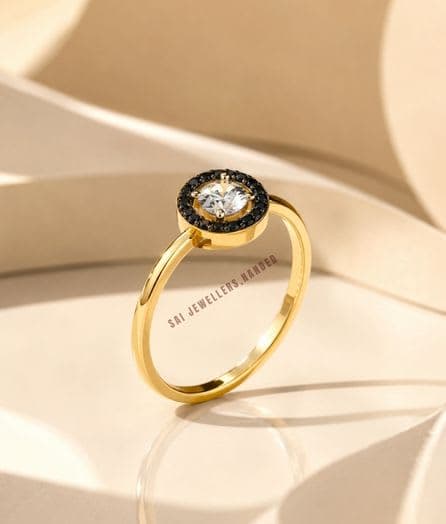 Round Halo Gold Ring | Classic Designer Gold Ring | SAI Jewellery
