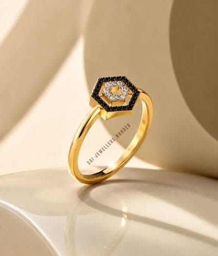 Hexagon Black & White Gold Ring