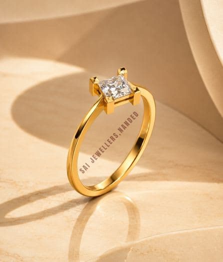Square Solitaire Gold Ring