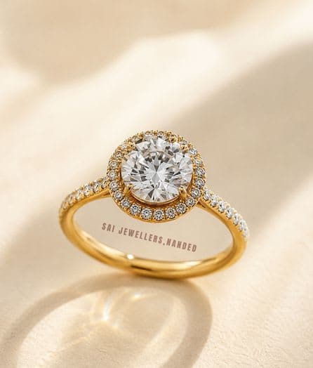 Round Halo Gold Ring