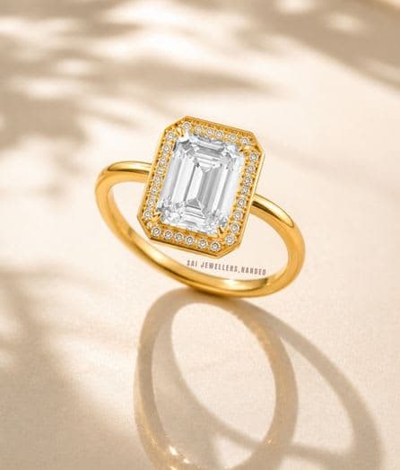 Emerald Halo Gold Ring