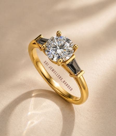 Three Stone Solitaire Gold Ring