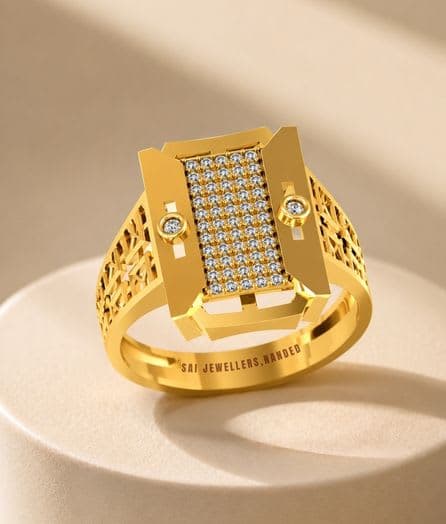 Rectangular Geometric Gold Ring