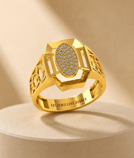 Oval Geometric Gold Ring