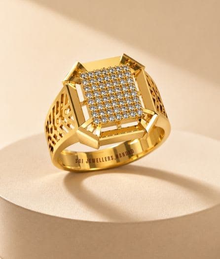 Crown Grid Gold Ring