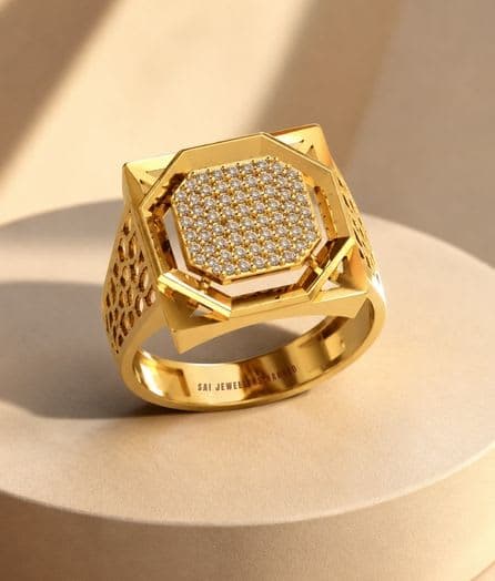 Octagonal Crown Gold Ring