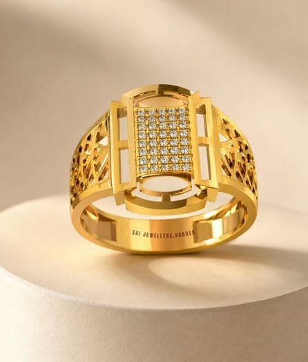 Architectural Grid Gold Ring