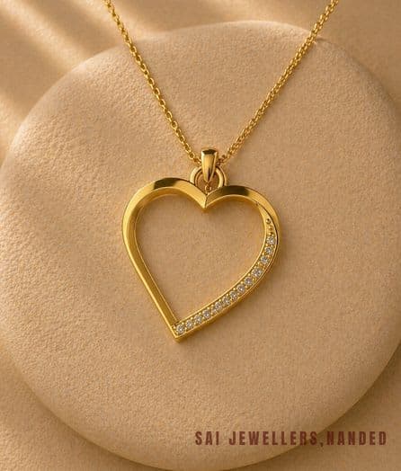 Half Stone Heart Gold Pendant