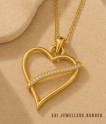 Crossed Bar Heart Gold Pendant