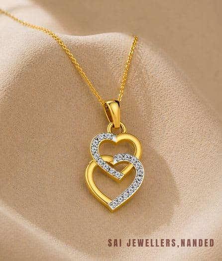 Double Interlocking Heart Gold Pendant