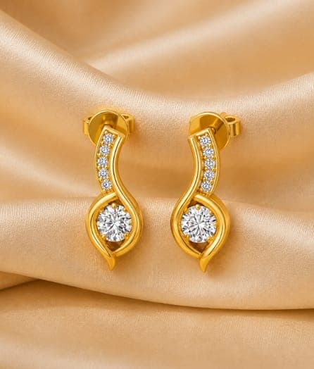 Curved Drop Gold Earrings