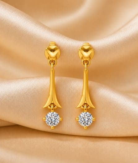 Floral Long Drop Gold Earrings