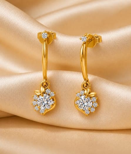 Floral Leaf Drop Gold Earrings