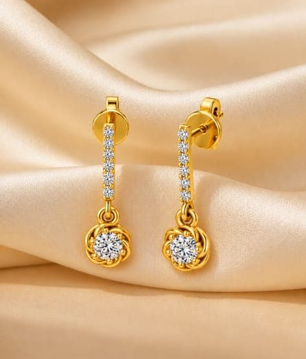 Floral Circle Drop Gold Earrings