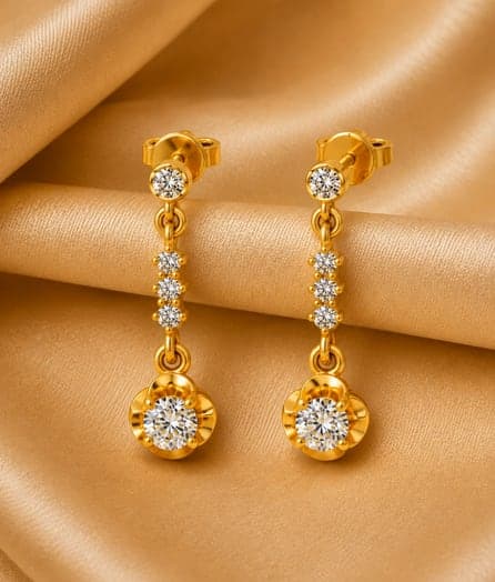 Floral Round Drop Gold Earrings