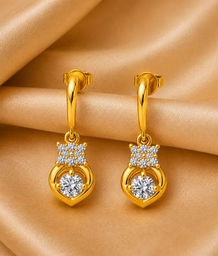 Floral Heart Drop Gold Earrings