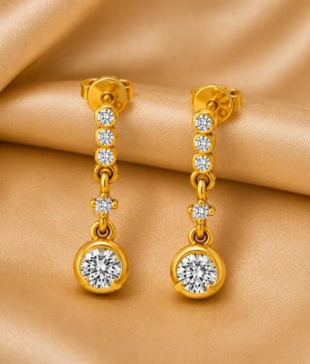 Round Drop Gold Earrings