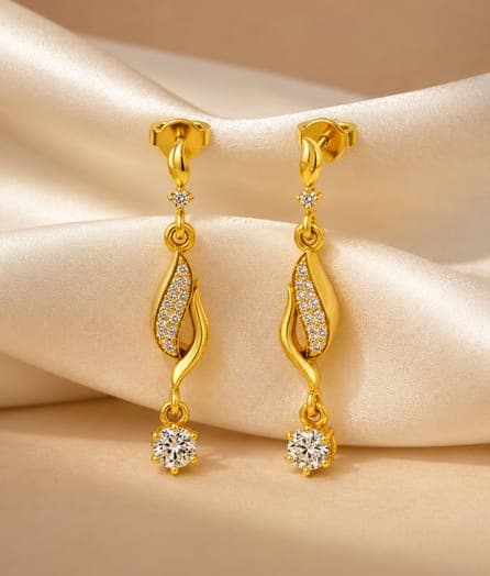 Elegant Leaf Twist Drop Gold Earrings