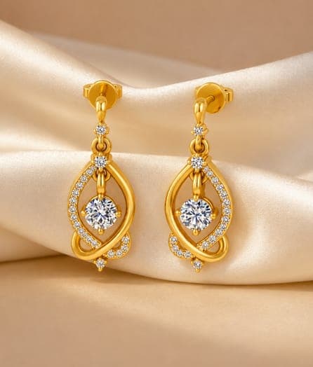 Elegant Leaf Loop Drop Gold Earrings