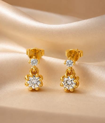 Floral Cluster Drop Gold Earrings
