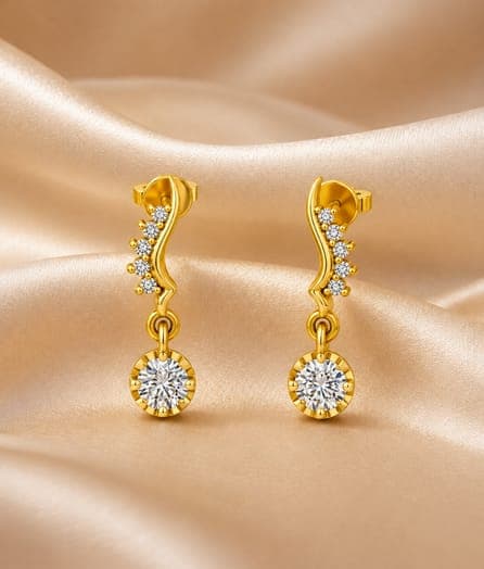 Curved Floral Drop Gold Earrings