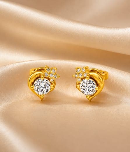 Floral Heart Stud Gold Earrings